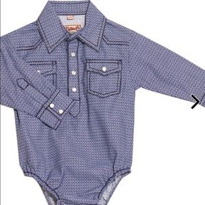 Rafter C Infant Boys' Blue with White Geo Print Long Sleeve Western Onesie 12m